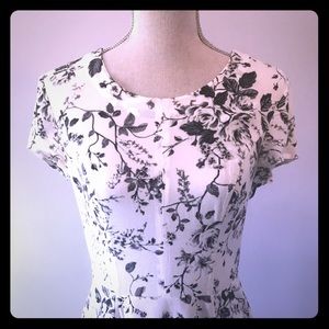 SOLD - White with Black Vintage Floral Print Dress